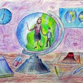 Сапарова Дарья, 11 лет. В мире открытий. Бумага, цветные карандаши. Отрадненская ДШИ.